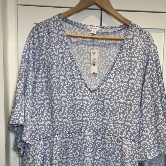 Joe Fresh Plus Blue Floral Ditsy V-neck Flutter Sleeve Top Size 3X - Picture 15 of 15
